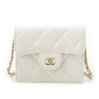 Chanel Caviar Leather Quilted CC Logo Mini Chain Wallet Card Case White