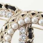 Chanel Pearl Rhinestone Quilted Brooch Gold — view 3