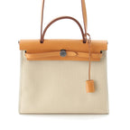 Hermes Time Ale Back Zip PM Toile Officier Leather 2-Way Shoulder Handbag Brown