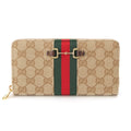 Gucci Horsebit GG Canvas Web Zip Around Wallet Beige