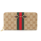 Gucci Horsebit GG Canvas Web Zip Around Wallet Beige