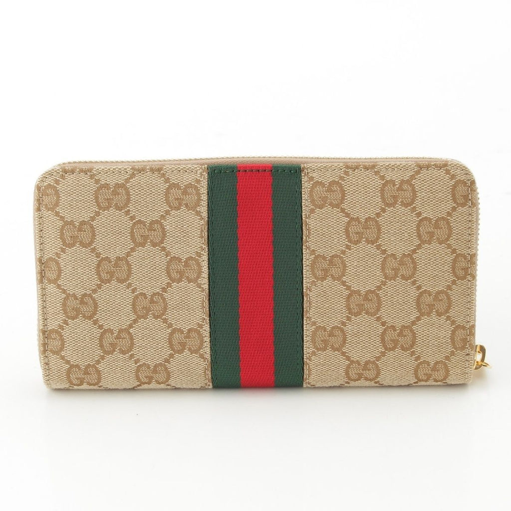 Gucci Horsebit GG Canvas Web Zip Around Wallet Beige — view 2