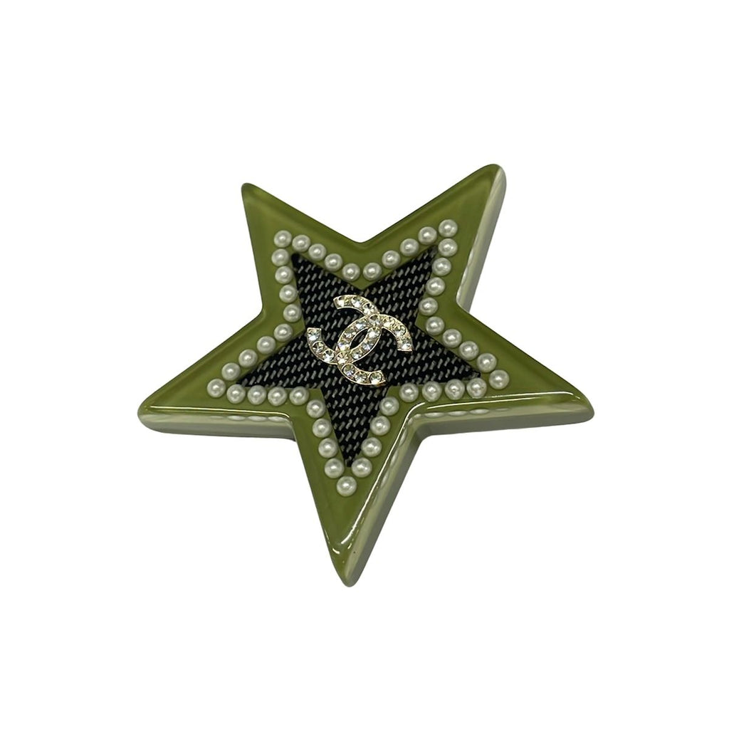 Chanel Brooch CC Logo Khaki Black Multi Star