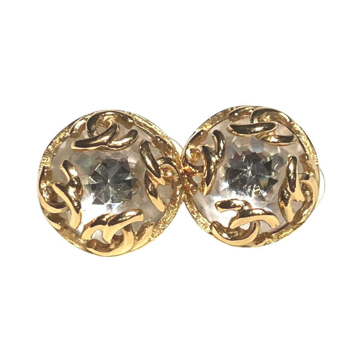 Chanel CC Logo Earrings Rhinestone