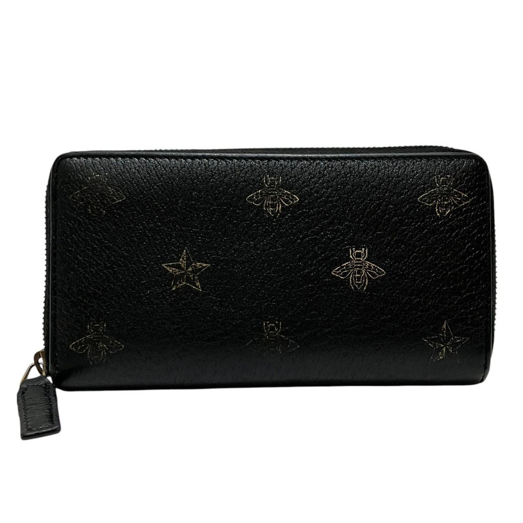 Gucci Bee & Star Round Zip Wallet Leather