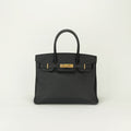 Hermes Birkin 30 Tote Epsom Noir Black Gold Handbag Veau