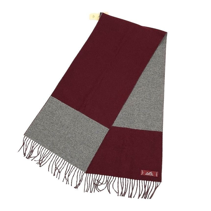 Hermes Cashmere Scarf Bicolor 10 Echarpe Casaque Shawl Bordeaux Gray