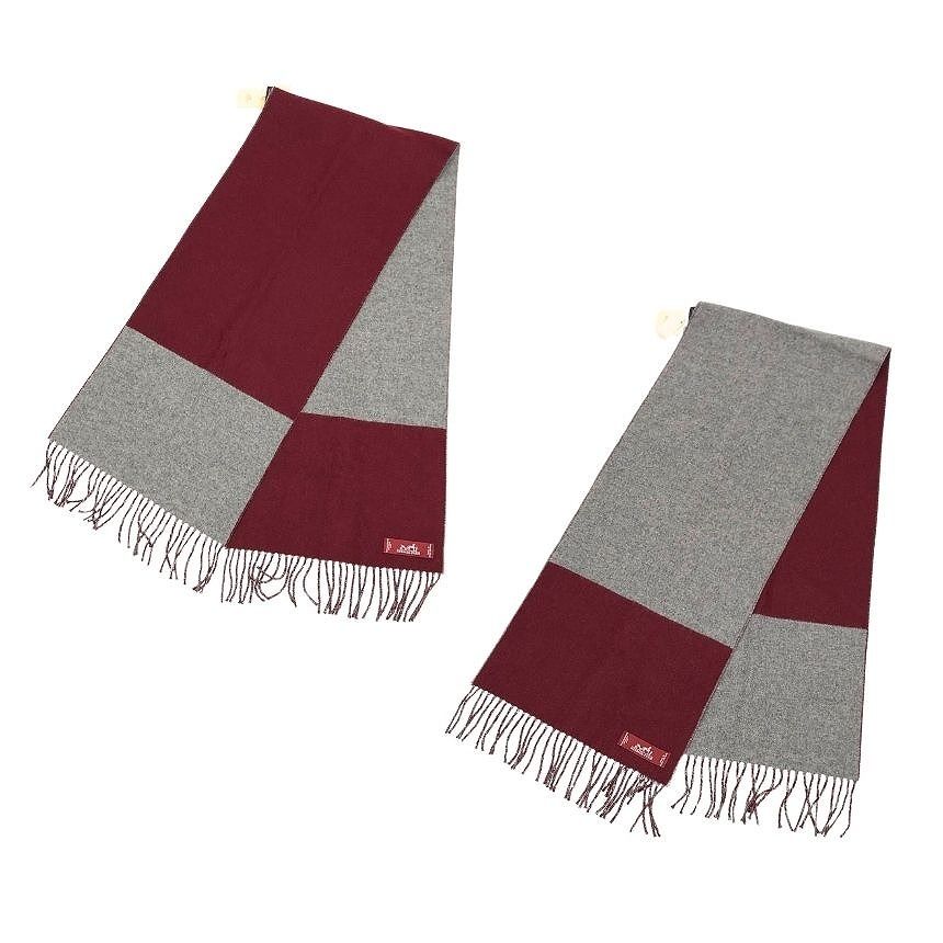 Hermes Cashmere Scarf Bicolor 10 Echarpe Casaque Shawl Bordeaux Gray — view 3