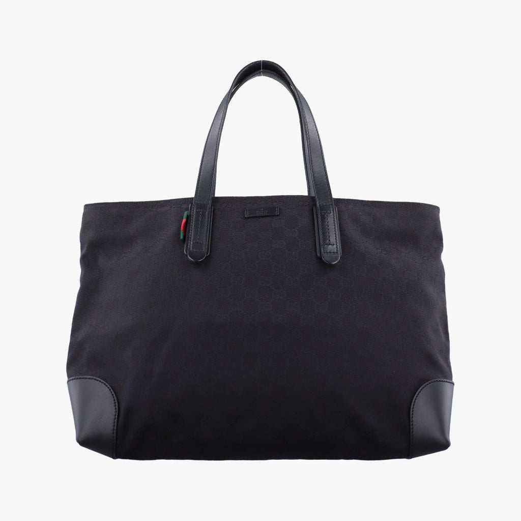 Gucci GG Canvas Web Sherry Line Tote Black Leather