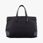 Gucci GG Canvas Web Sherry Line Tote Black Leather