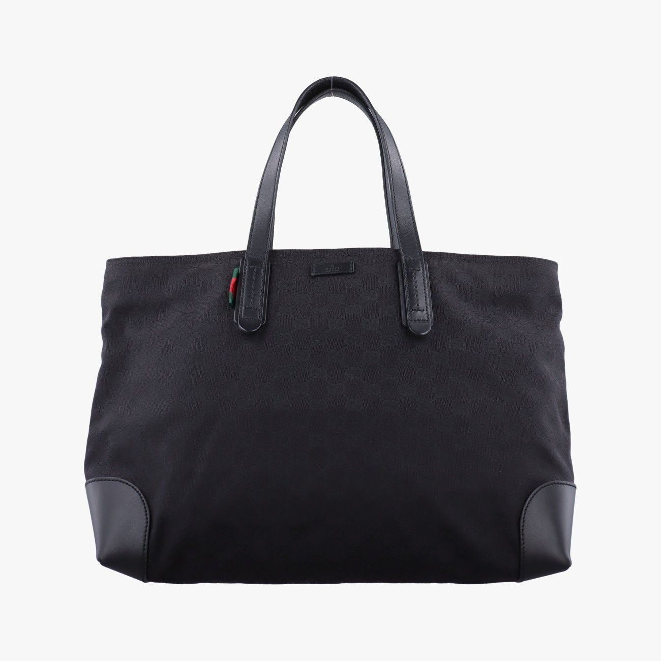 Gucci GG Canvas Web Sherry Line Tote Black Leather
