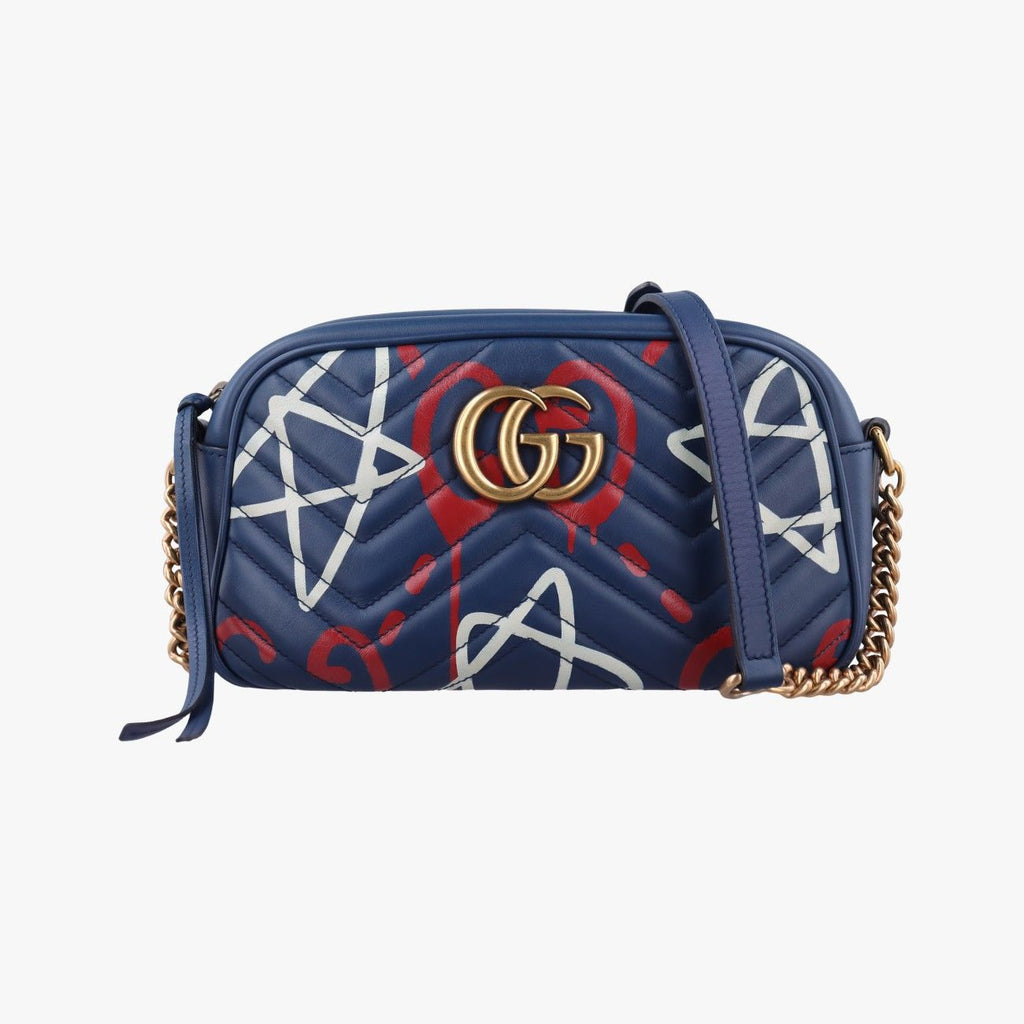 Gucci GG Marmont Navy Multicolor Leather Shoulder