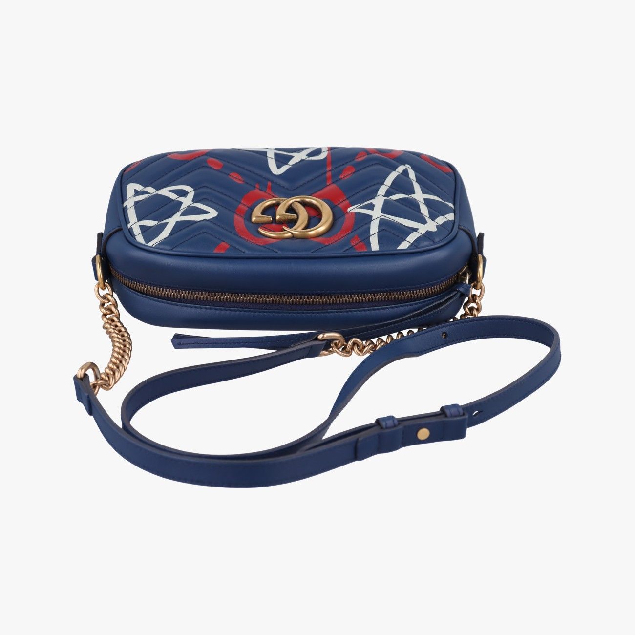 Gucci GG Marmont Navy Multicolor Leather Shoulder — view 8