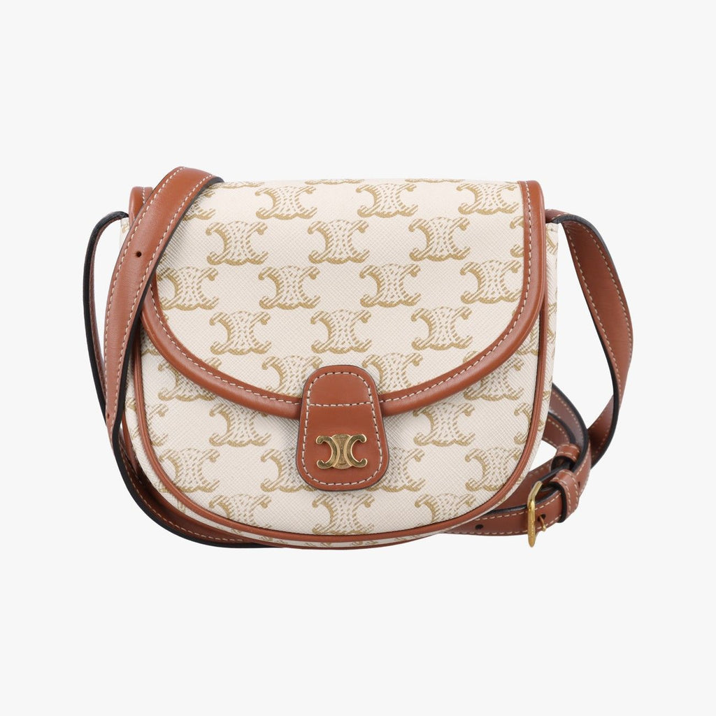 Celine Mini Besace Triomphe White Brown Canvas Shoulder