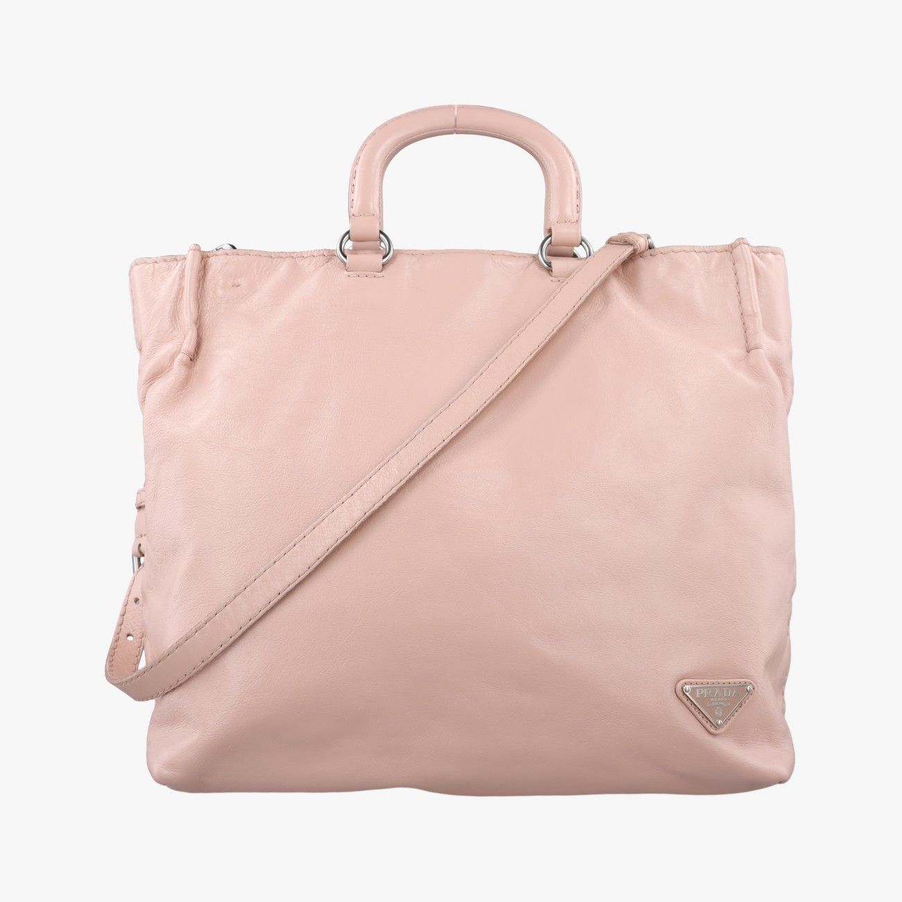 Prada Triangle Logo Tote Pink Leather