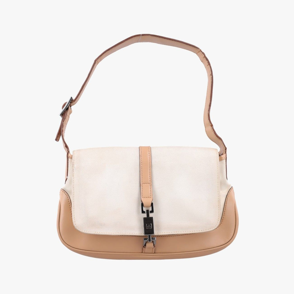 Gucci Jackie White Brown Canvas Leather 001 38 Shoulder