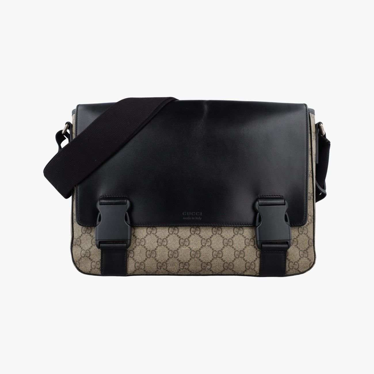 Gucci GG Plus Supreme Beige Black Canvas Leather Shoulder
