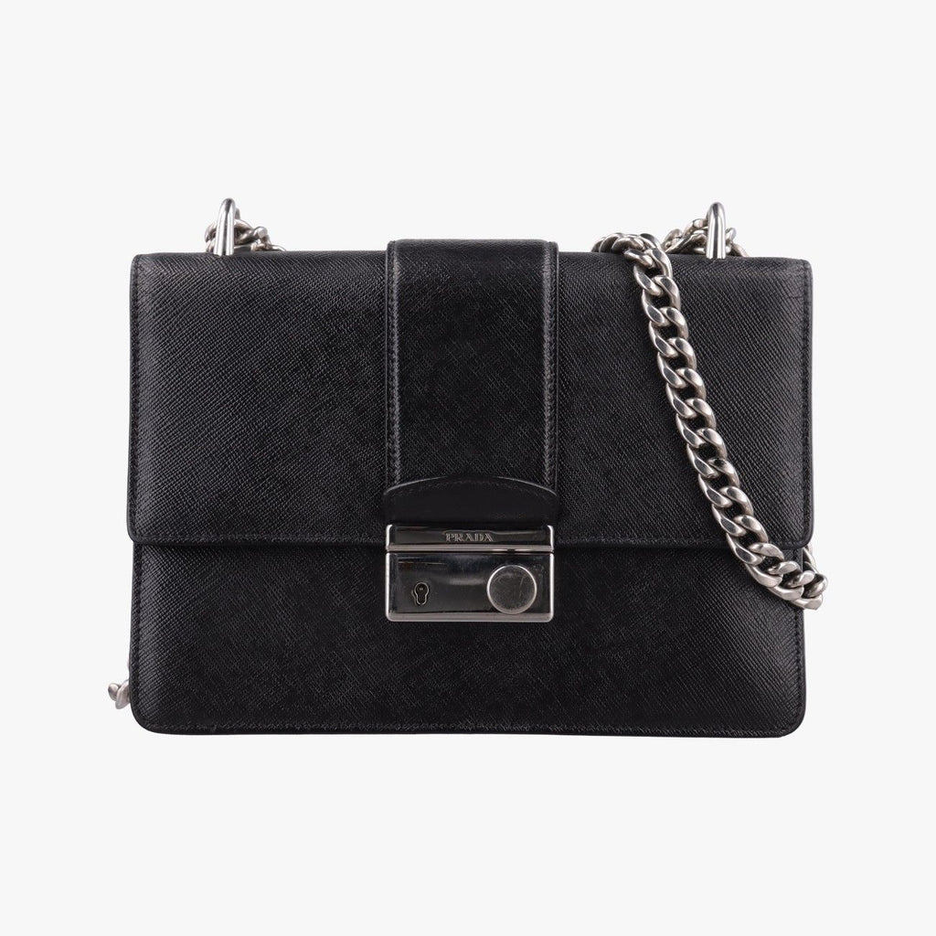 Prada Sound Rock Black Saffiano Leather Shoulder