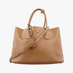 Prada Double Cuir Camel Saffiano Leather Shoulder