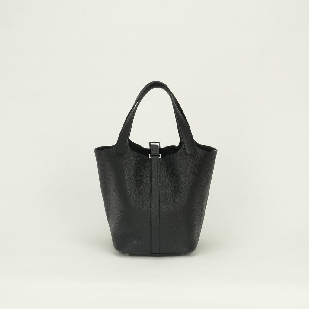 Hermes Picotin Lock PM 18 Tote Taurillon Clemence Noir Black Silver Handbag — view 3