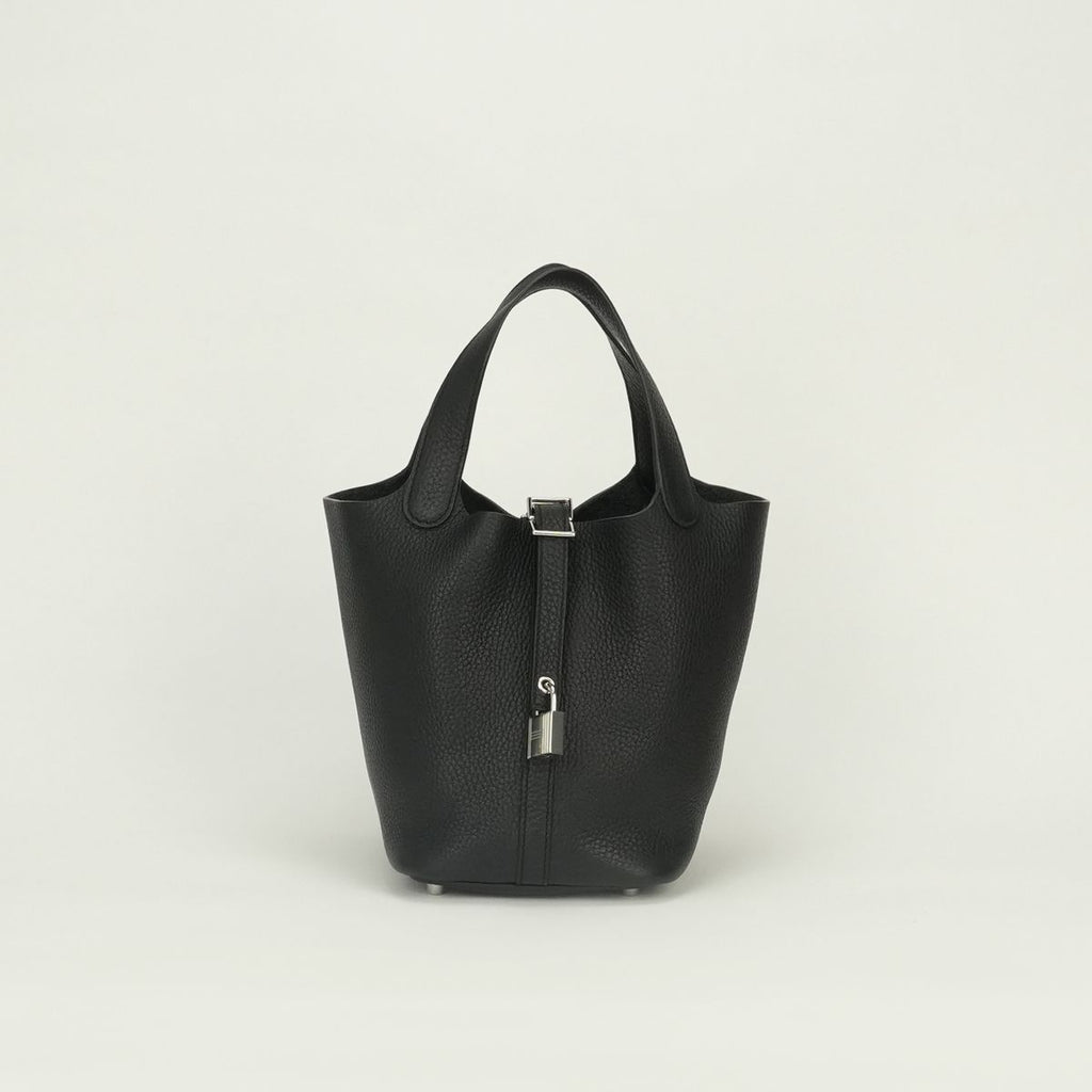 Hermes Picotin Lock PM 18 Tote Taurillon Clemence Noir Black Silver Handbag