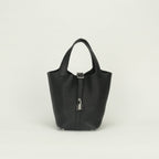 Hermes Picotin Lock PM 18 Tote Taurillon Clemence Noir Black Silver Handbag