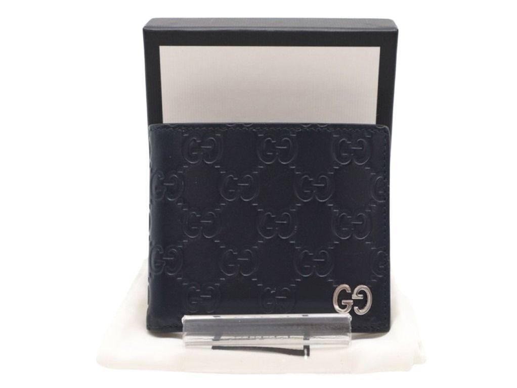 Gucci Bifold Wallet Guccissima Navy Leather Silver Wallet