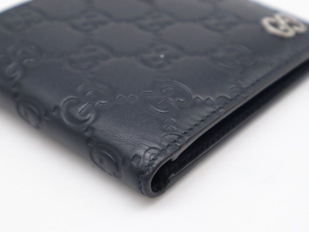 Gucci Bifold Wallet Guccissima Navy Leather Silver Wallet — view 7