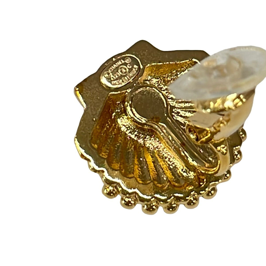 Chanel Earrings CC Logo Gold Clear Pink Shell — view 4