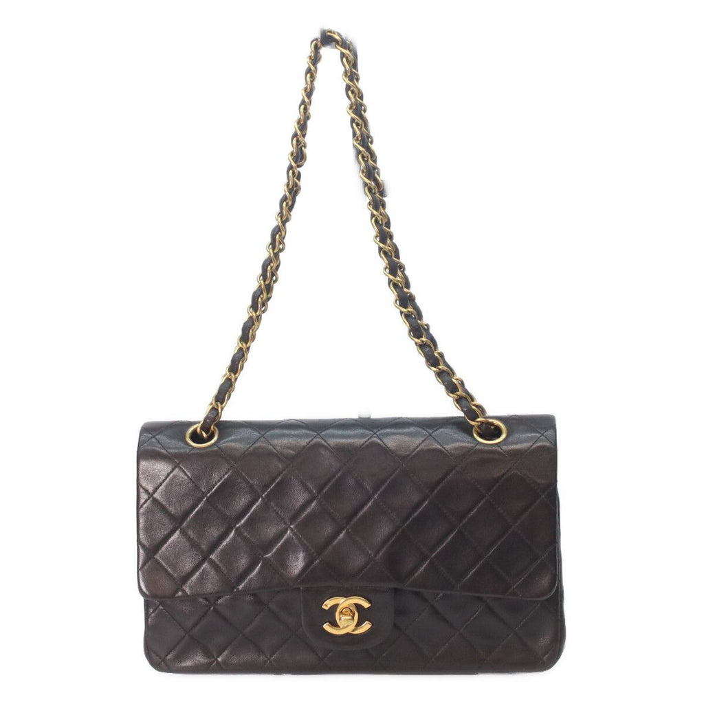 Chanel Black Lambskin Gold Quilted 25 Shoulder