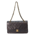 Chanel Black Lambskin Gold Quilted 25 Shoulder