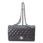Chanel Black Lamb Silver Quilted 25 Shoulder