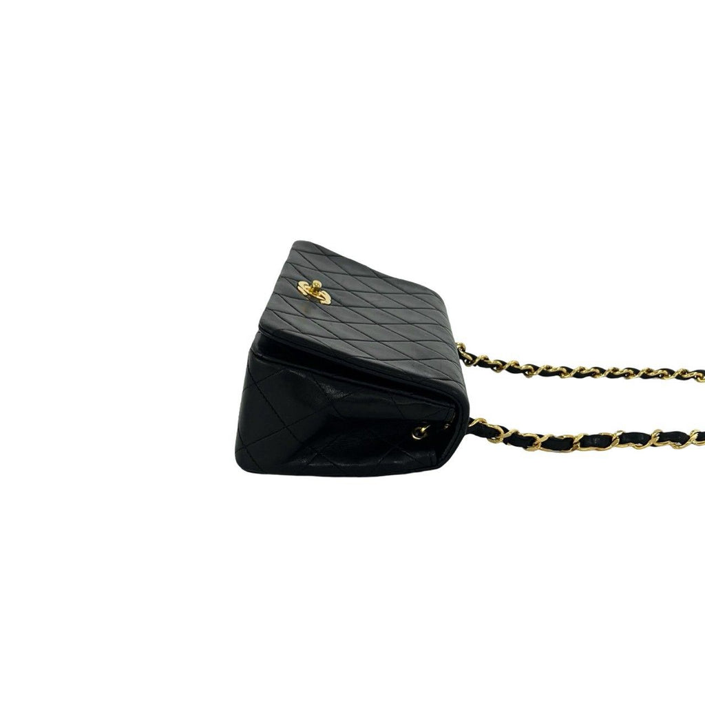 Chanel Vintage Quilted CC Logo Double Flap Lambskin Shoulder Bag Black — view 6