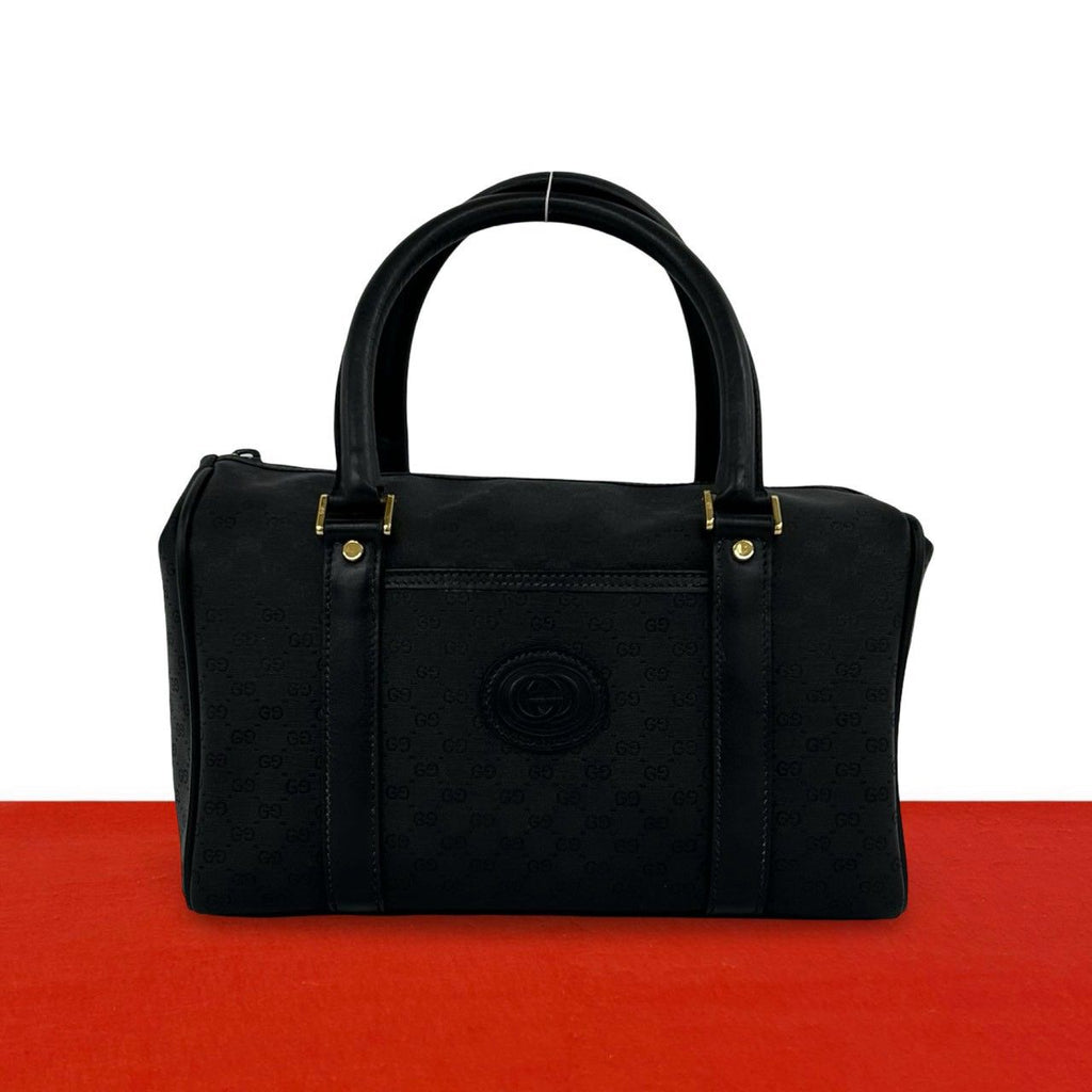 Gucci Vintage Micro GG Logo Leather Mini Boston Bag Black