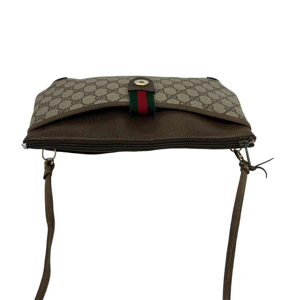 Gucci Vintage Sherry Line GG Logo Leather Shoulder Bag Brown — view 4
