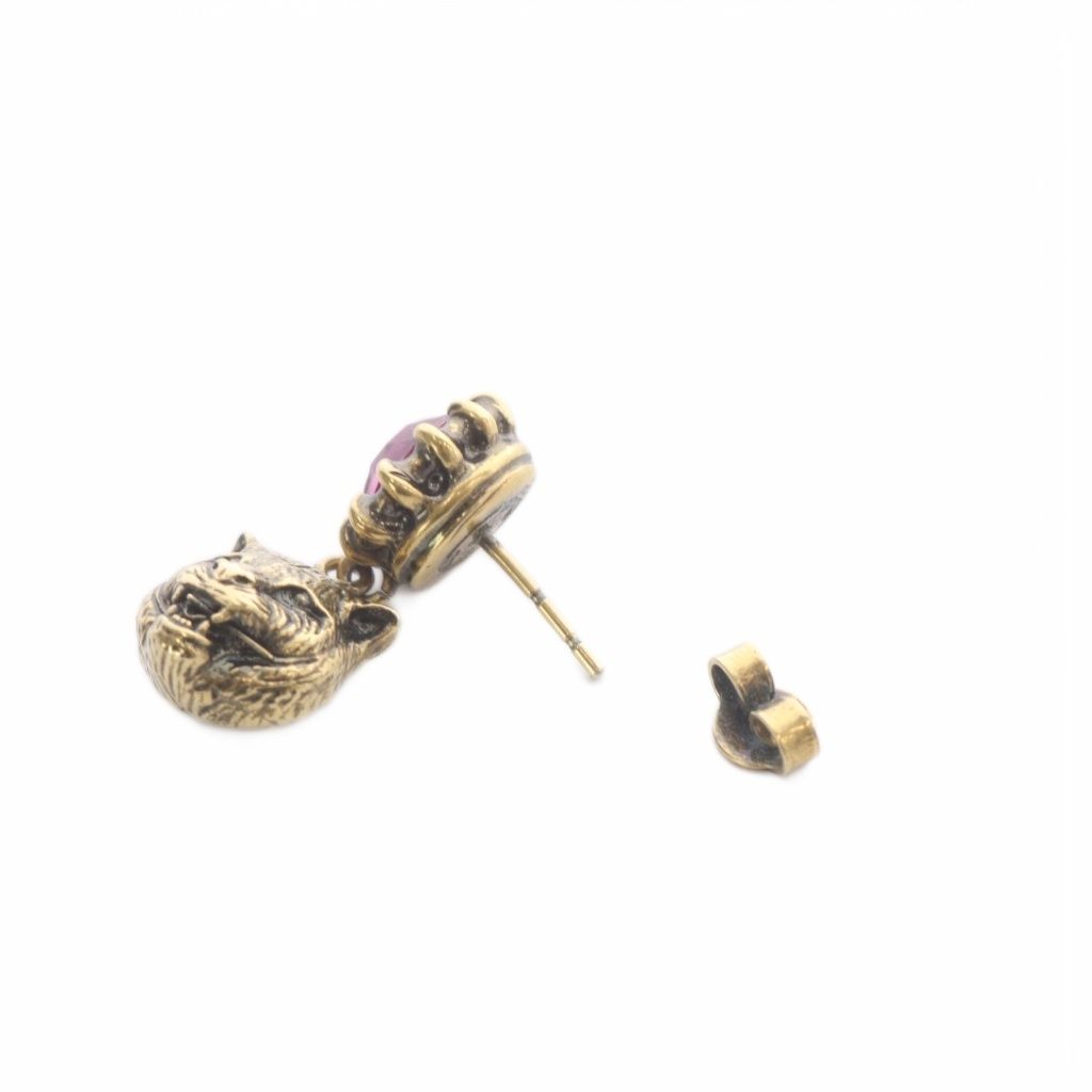 Gucci Cat Head Color Stone Earrings Gold — view 7