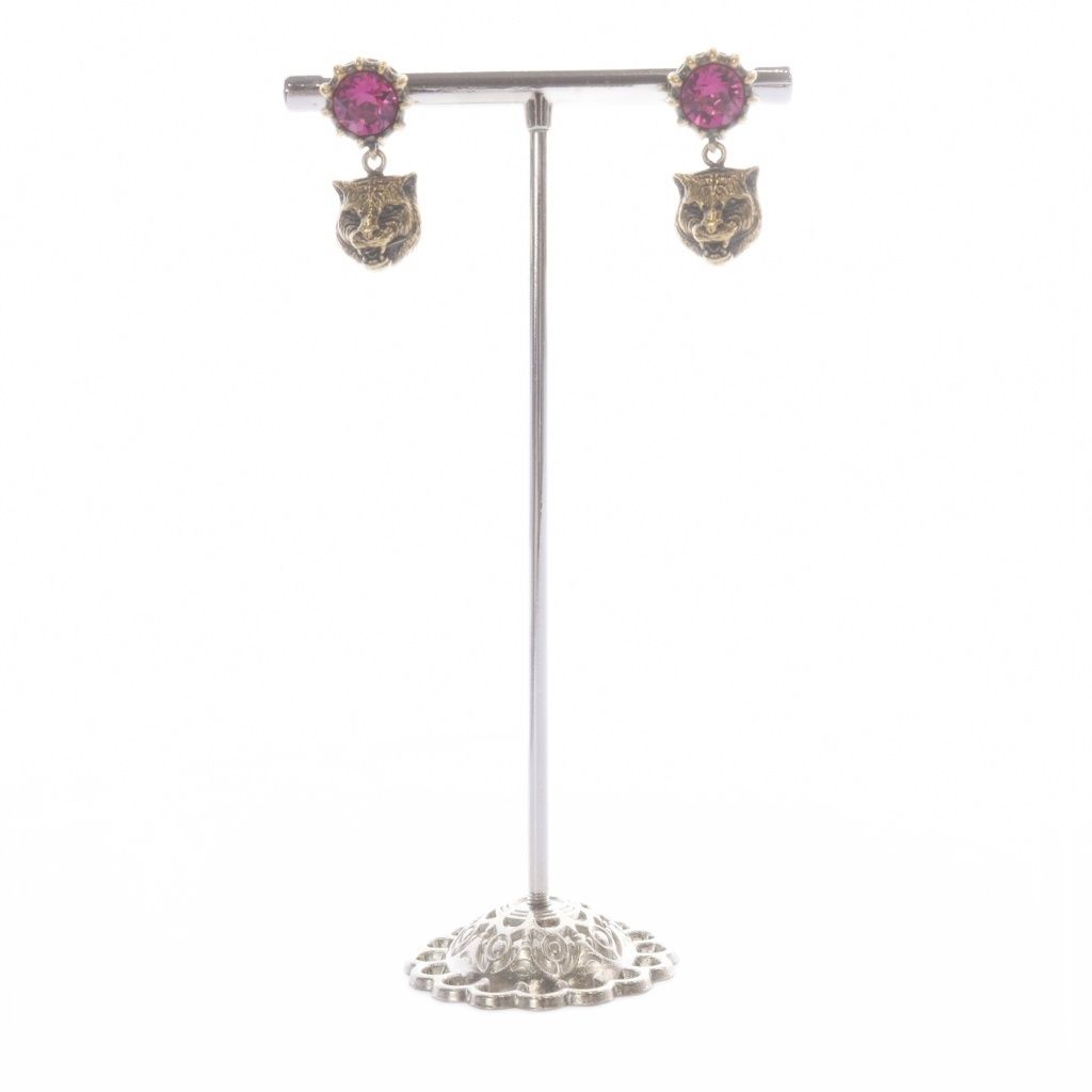 Gucci Cat Head Color Stone Earrings Gold — view 2