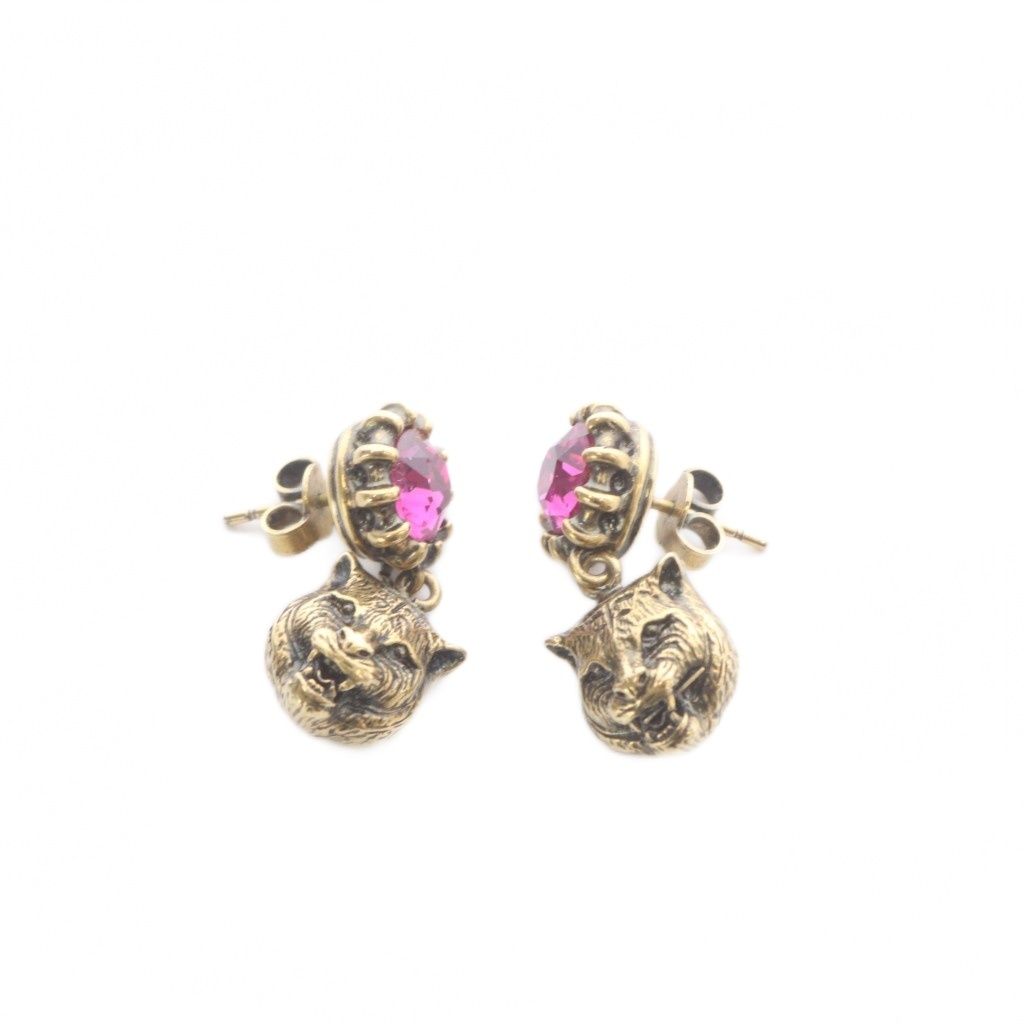 Gucci Cat Head Color Stone Earrings Gold — view 3