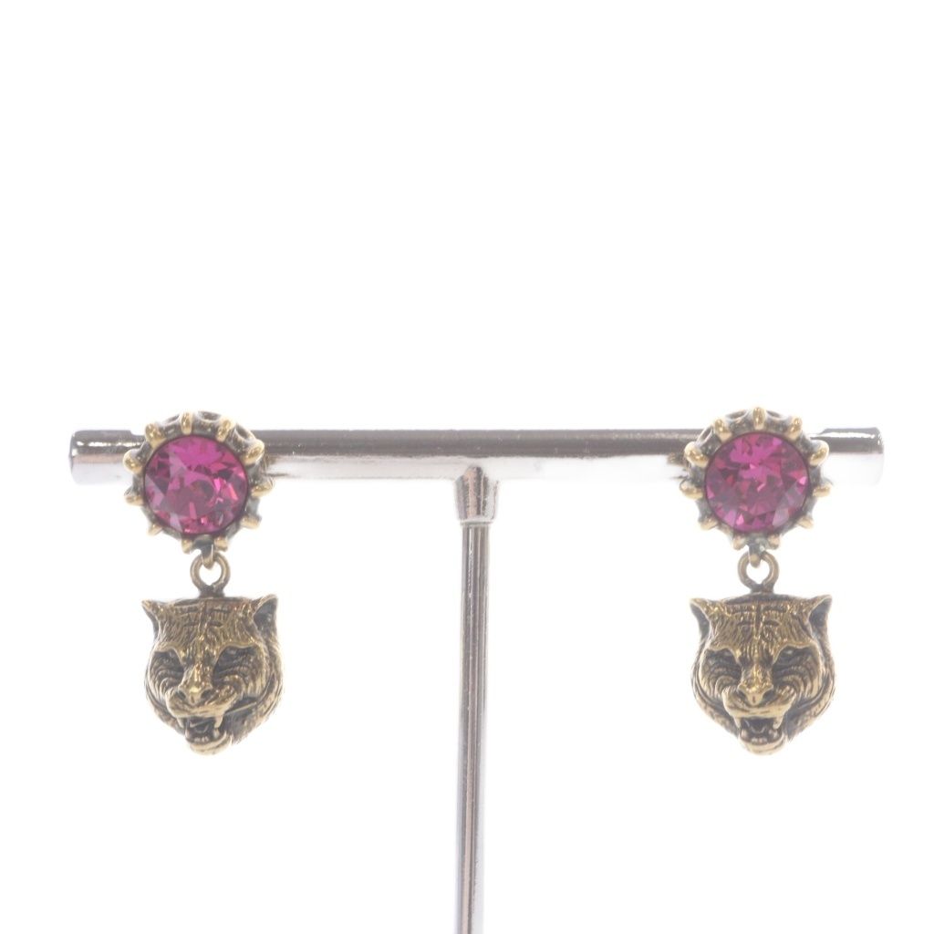 Gucci Cat Head Color Stone Earrings Gold