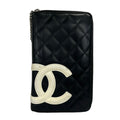 Chanel Wallet Cambon Line Black White Zip Around Lambskin