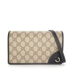 Gucci Shoulder Bag GG Emblem Wallet Beige Brown Supremecanvas Leather