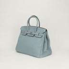 Hermes Birkin 35 Tote Togo Blue Bleu Lin Light Silver Handbag — view 2