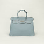 Hermes Birkin 35 Tote Togo Blue Bleu Lin Light Silver Handbag