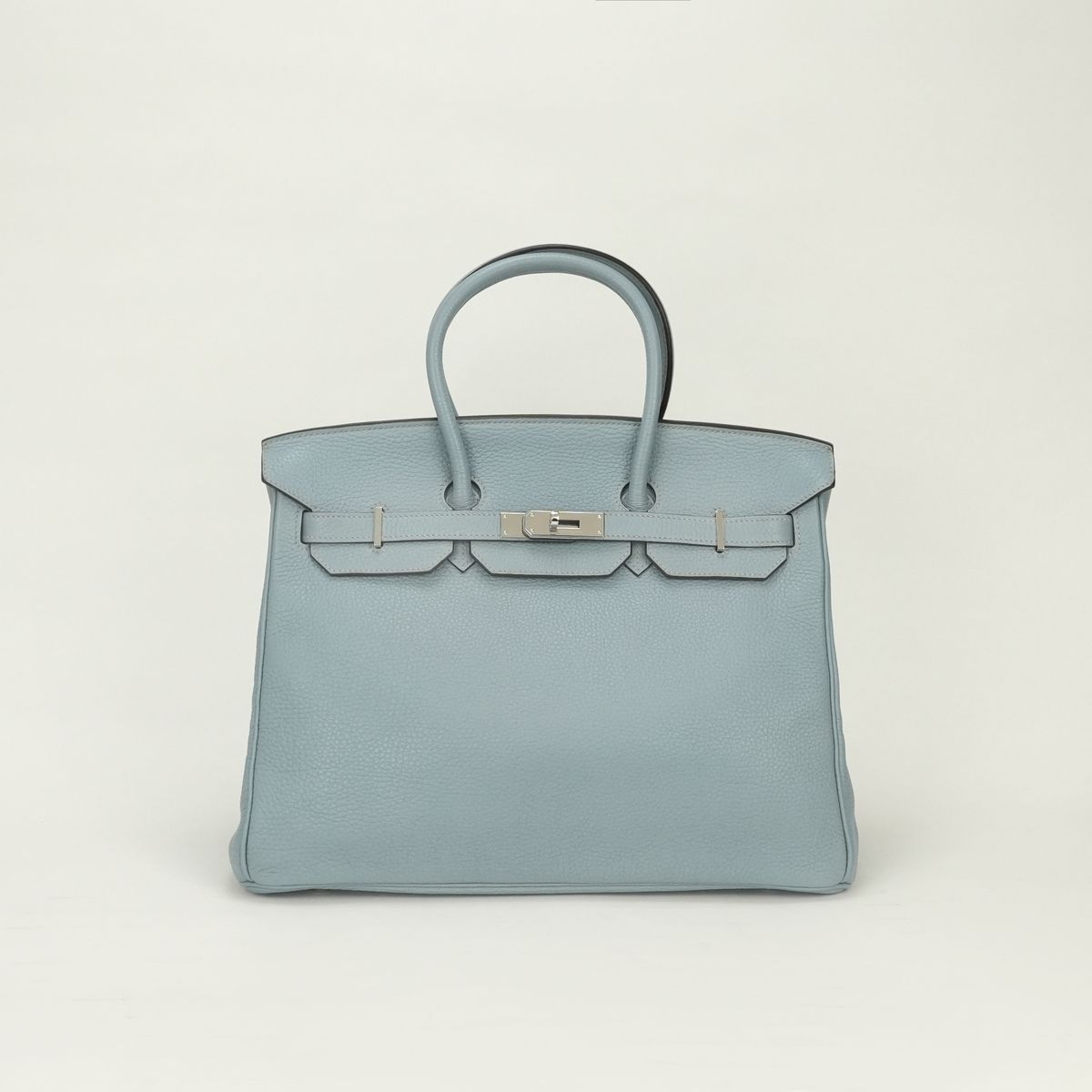 Hermes Birkin 35 Tote Togo Blue Bleu Lin Light Silver Handbag