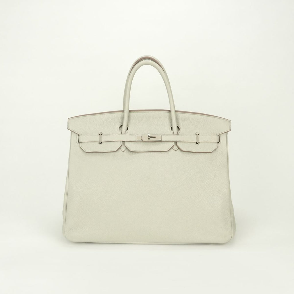 Hermes Birkin 40 Tote Taurillon Clemence Pearl Gray Silver