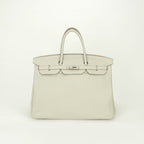 Hermes Birkin 40 Tote Taurillon Clemence Pearl Gray Silver