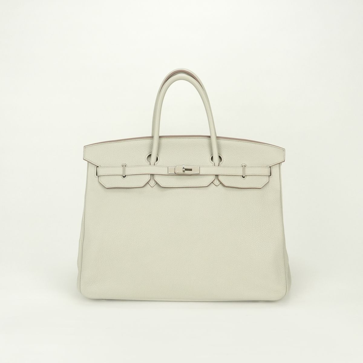 Hermes Birkin 40 Tote Taurillon Clemence Pearl Gray Silver