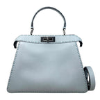 Fendi Tote Shoulder Bag Peekaboo Arbb Leather Selleria Blue Silver ISeeU