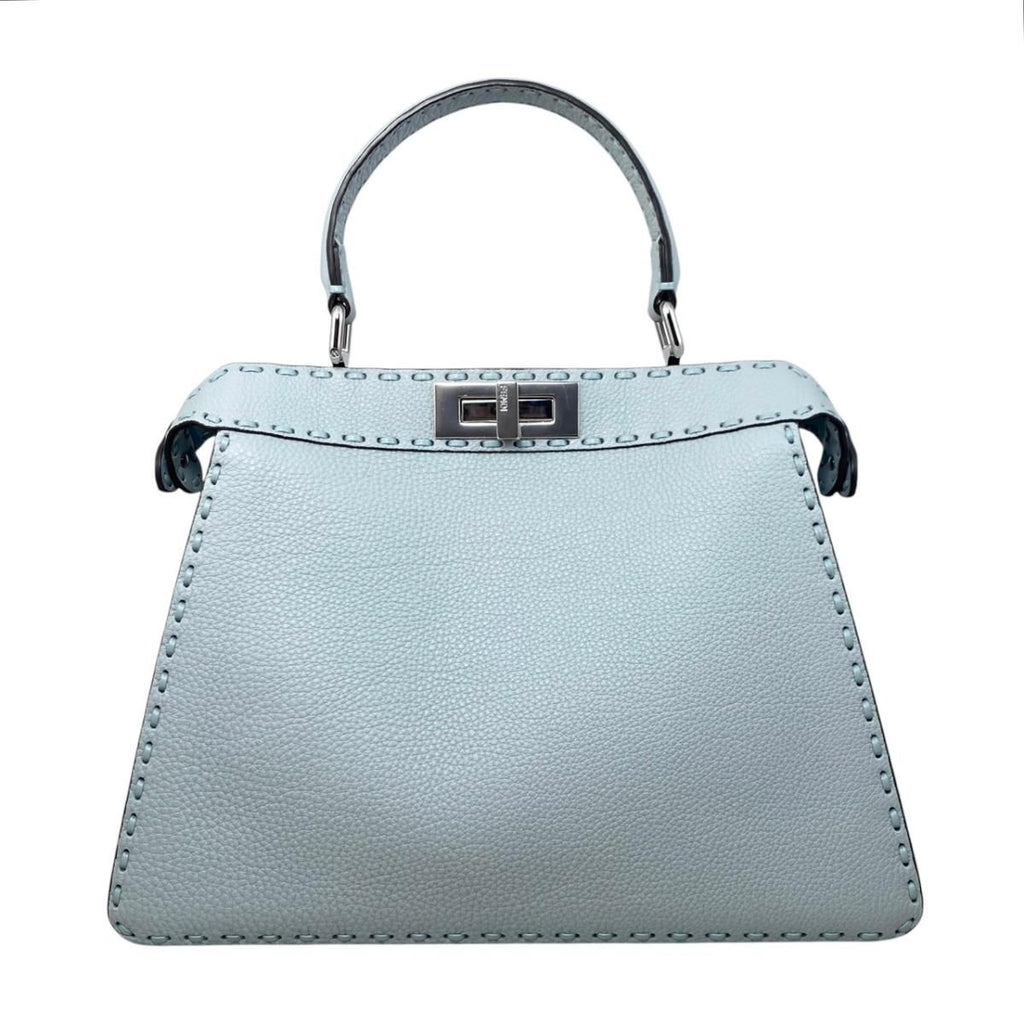 Fendi Tote Shoulder Bag Peekaboo Arbb Leather Selleria Blue Silver ISeeU — view 2