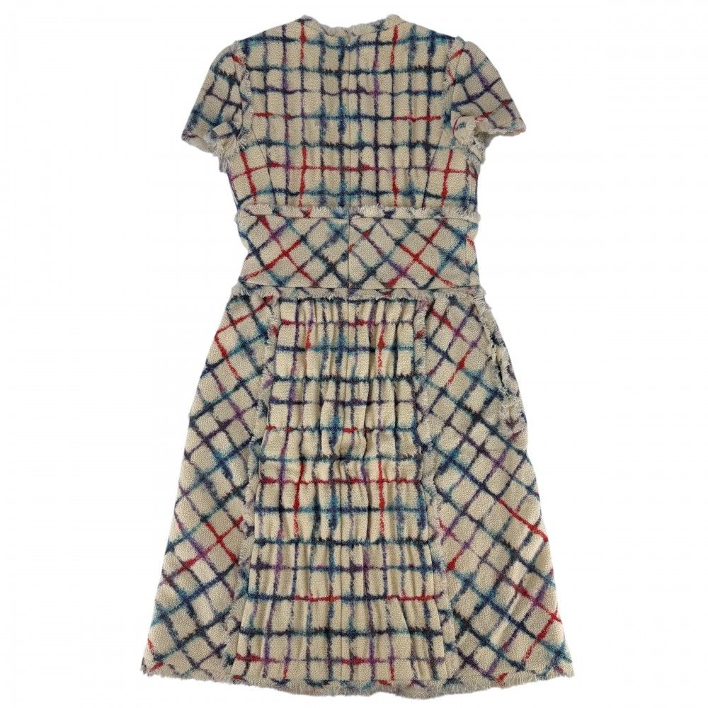 Chanel Dress Tweed Check Coco Button Short Sleeve 34 Beige Multicolor Wool — view 2